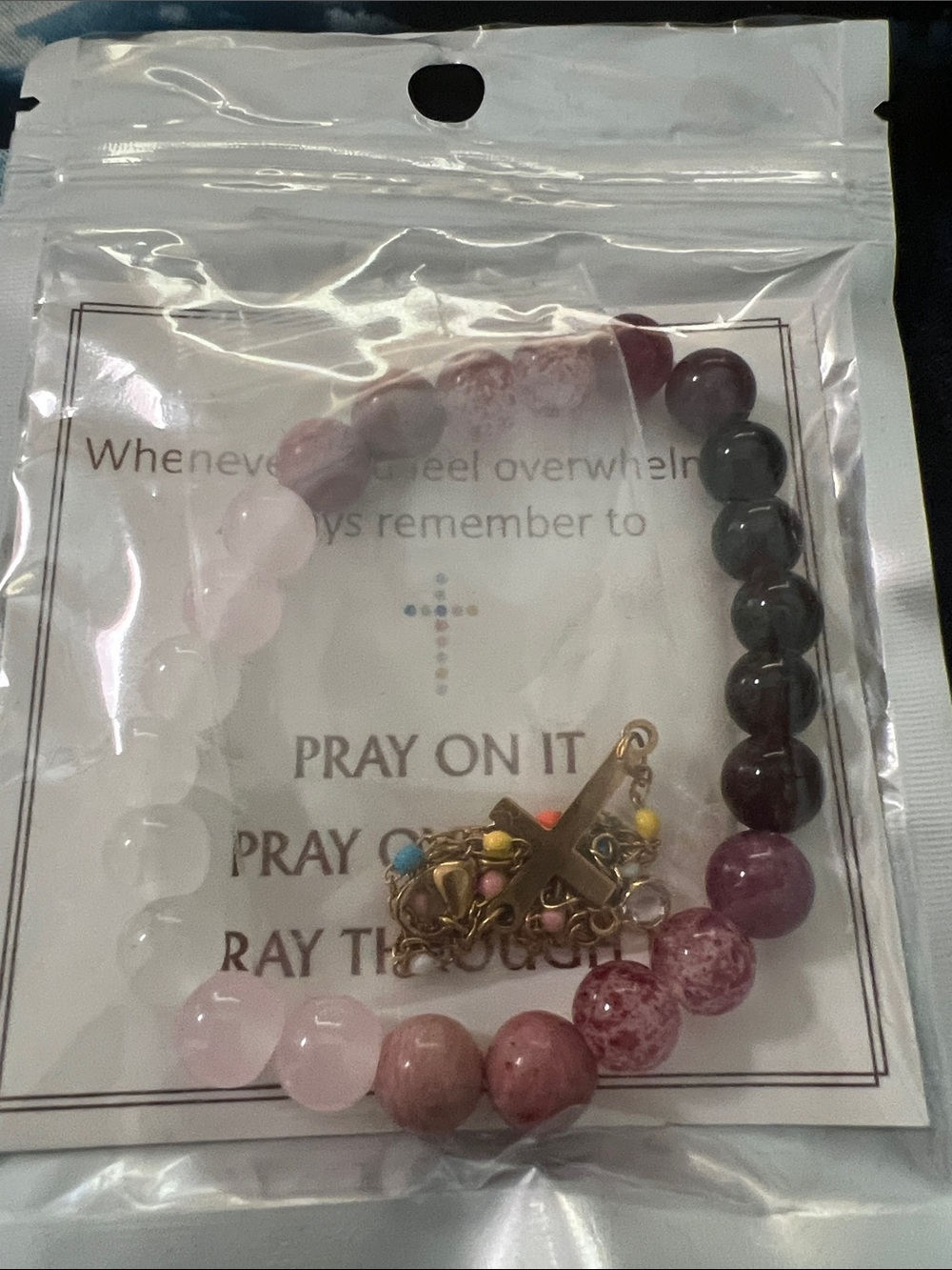 #2641* Prayer: 2 Set of Gold Cross Beaded Bracelet W/Multicolor Accents - Picture 17 of 17